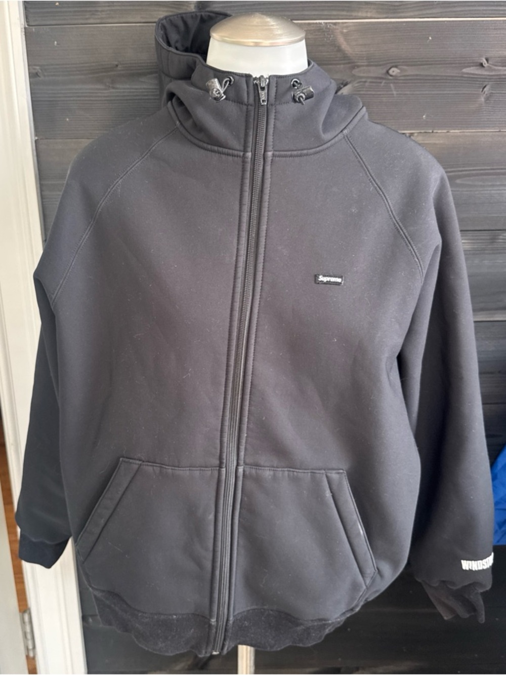 Supreme Windstopper Black Hooded Jacket with Zip-Up Closure